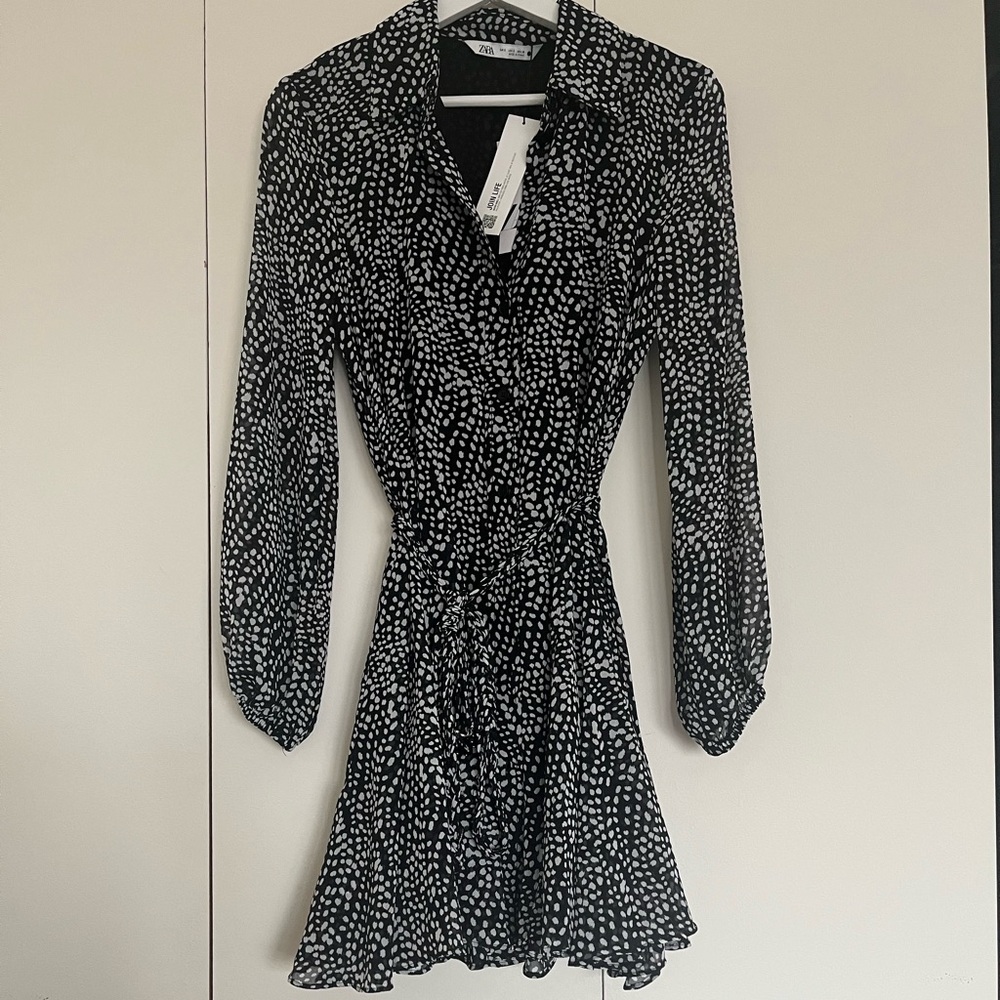 Zara button down tie waist mini dress